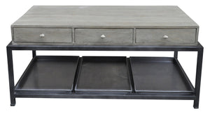 Homeroots 50" Gray And Black Solid Wood And Metal Distressed Coffee Table With Six Drawers And Shelf   554671