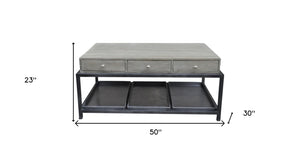 Homeroots 50" Gray And Black Solid Wood And Metal Distressed Coffee Table With Six Drawers And Shelf   554671