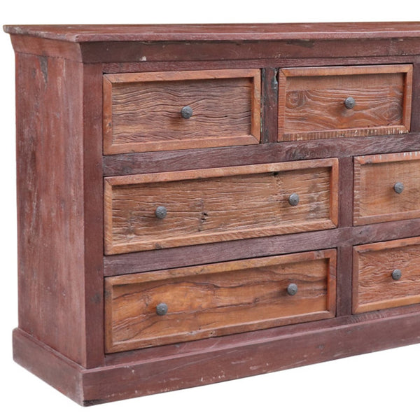Homeroots 64" Brown Distressed Solid And Reclaimed Wood Seven Drawer Double Dresser  Solid Wood 554673