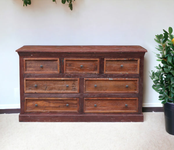 Homeroots 64" Brown Distressed Solid And Reclaimed Wood Seven Drawer Double Dresser  Solid Wood 554673
