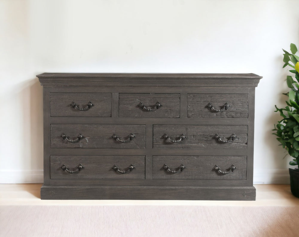 Homeroots 64" Gray Solid Wood Seven Drawer Double Dresser  Solid Wood 554674