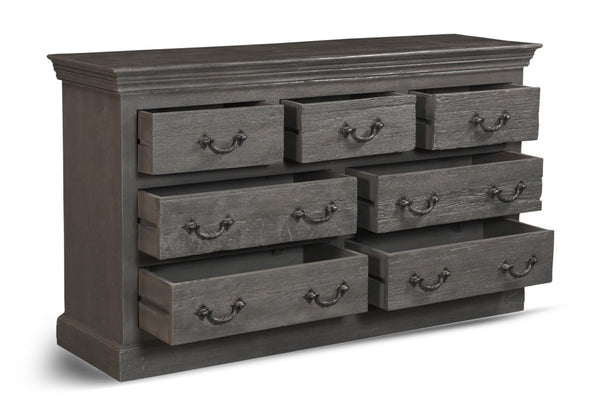 Homeroots 64" Gray Solid Wood Seven Drawer Double Dresser  Solid Wood 554674