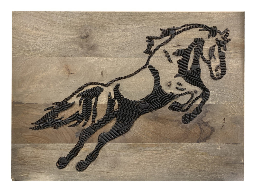HomeRoots 19" Solid Wood Horse Sculpture - Modern Abstract Wall Art for Rustic & Contemporary Spaces 554676