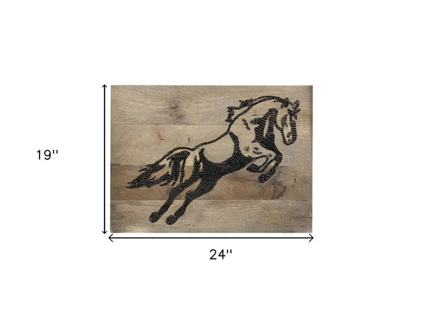 Homeroots 19" Black And Brown Horse Wooden Dimensional Sculpture - Modern Wall Art For Stylish Home Decor  Solid Wood 554676