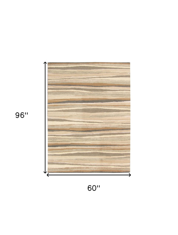 Homeroots 5' X 8' Beige And Brown Wool Striped Hand Loomed Area Rug  Wool 554682