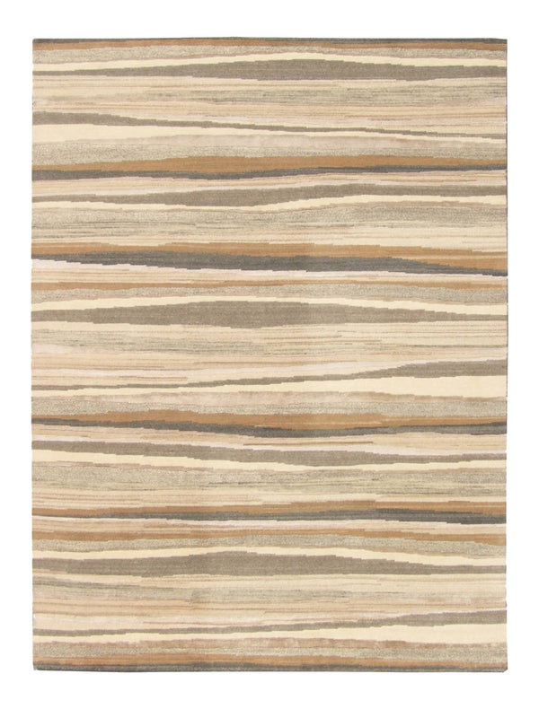 Homeroots 9' X 12' Beige And Brown Wool Abstract Stripe Hand Loomed Area Rug  Wool 554683