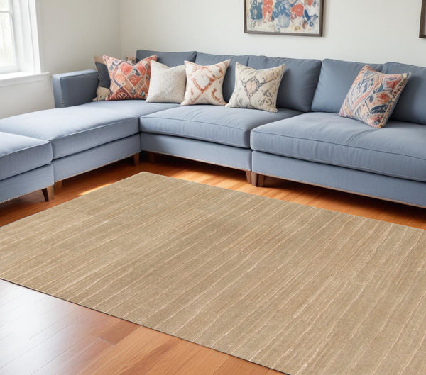 Homeroots 8' X 10' Beige Wool Abstract Lines Hand Loomed Area Rug  Wool 554687