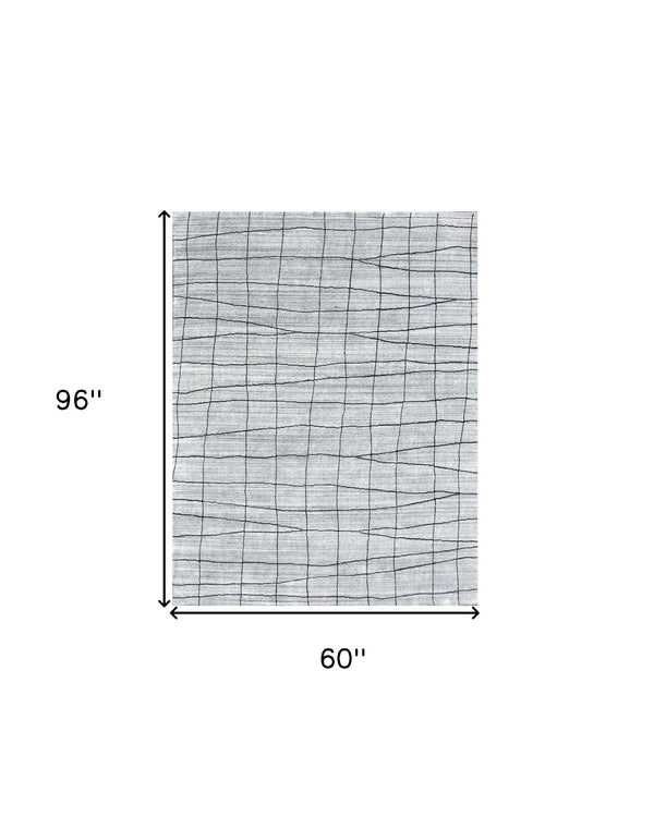 Homeroots 5' X 8' Gray And Black Wool Abstract Geometric Hand Loomed Area Rug  Wool 554688