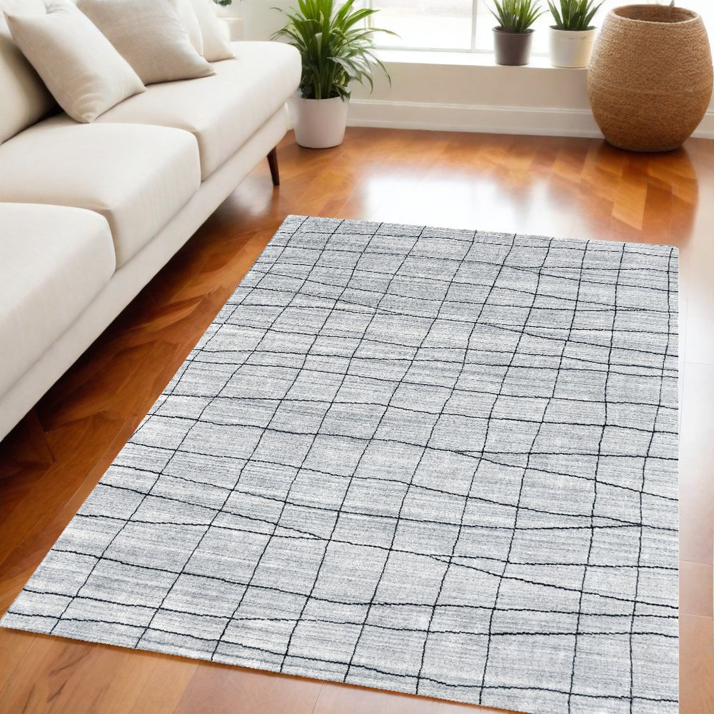 Homeroots 5' X 8' Gray And Black Wool Abstract Geometric Hand Loomed Area Rug  Wool 554688