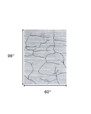 Homeroots 5' X 8' Gray And Black Abstract Hand Loomed Area Rug  Wool Blend 554691