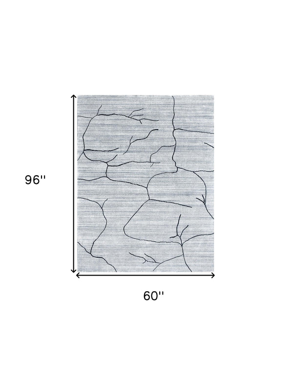 Homeroots 5' X 8' Gray And Black Abstract Hand Loomed Area Rug  Wool Blend 554691