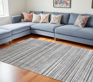 Homeroots 8' X 10' Gray Wool Blend Abstract Stripe Hand Loomed Area Rug  Wool Blend 554694