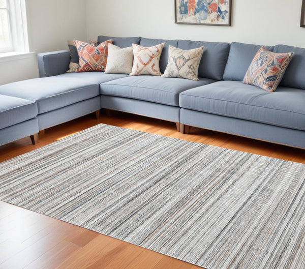 Homeroots 8' X 10' Beige And Gray Wool Blend Abstract Lines Hand Loomed Area Rug  Wool Blend 554695