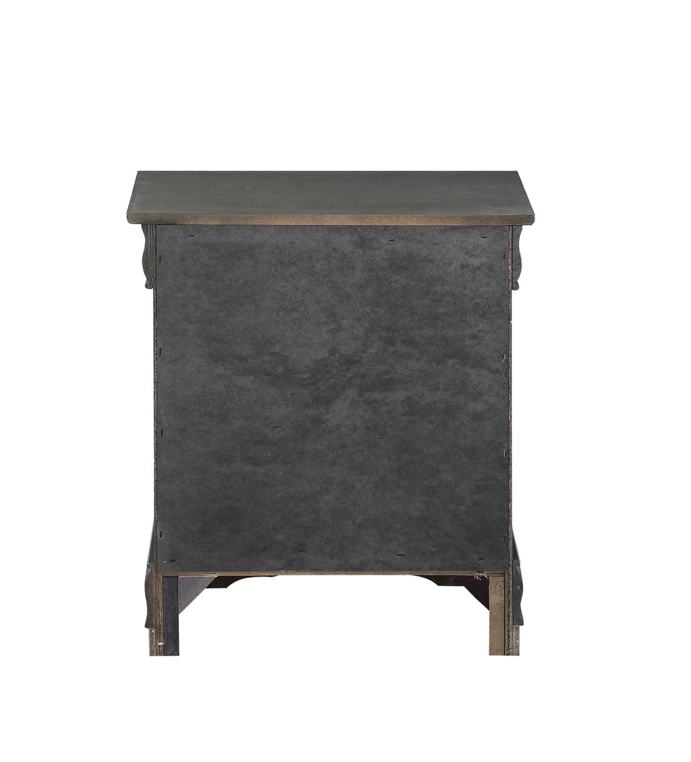 English Elm Dark Grey Romantic 2-Drawer Nightstand with Luxurious Pulls, Solid Pine Build, Classic Moldings B062P209407