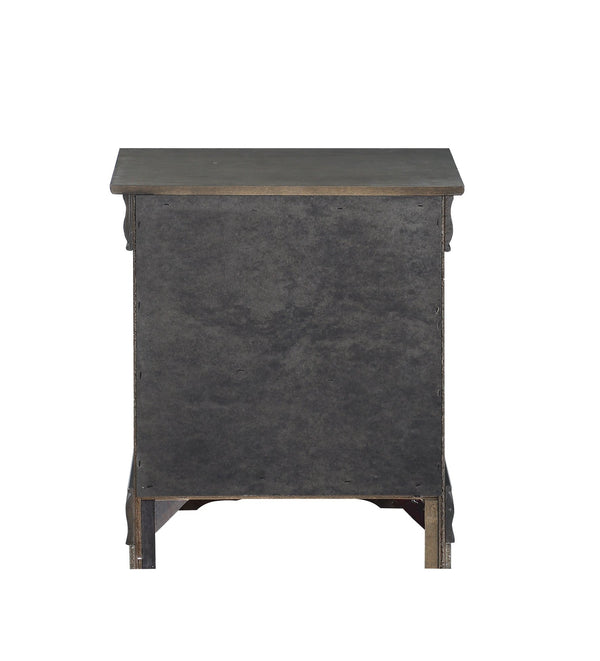 English Elm Dark Grey Romantic 2-Drawer Nightstand with Luxurious Pulls, Solid Pine Build, Classic Moldings B062P209407