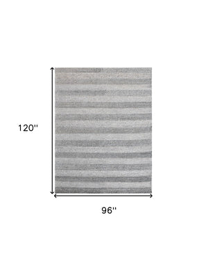 HomeRoots 8' X 10' Hand Loomed Wool Blend Striped Area Rug - Cozy, Unique Design for Modern Interiors Beige, Gray 554697