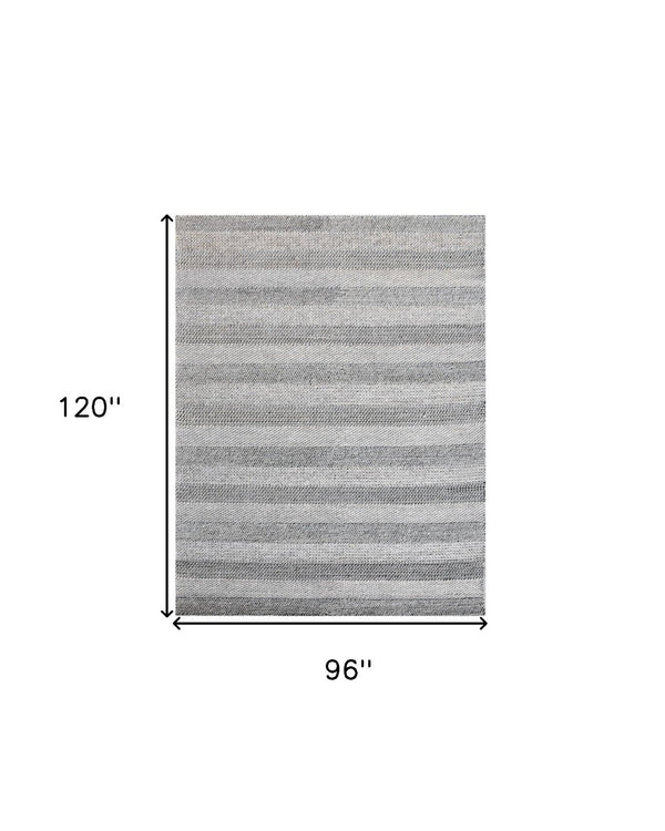 HomeRoots 8' X 10' Hand Loomed Wool Blend Striped Area Rug - Cozy, Unique Design for Modern Interiors Beige, Gray 554697