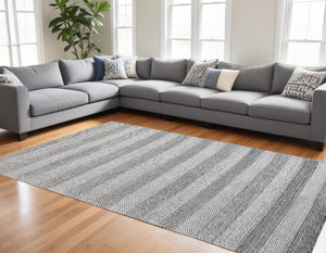 HomeRoots 8' X 10' Hand Loomed Wool Blend Striped Area Rug - Cozy, Unique Design for Modern Interiors Beige, Gray 554697