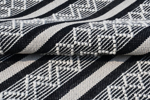 Homeroots 8' X 10' Black And White Wool Geometric Stripe Hand Loomed Area Rug  Wool 554699