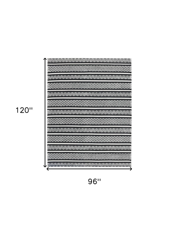 Homeroots 8' X 10' Black And White Wool Geometric Stripe Hand Loomed Area Rug  Wool 554699
