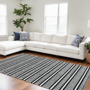Homeroots 8' X 10' Black And White Wool Geometric Stripe Hand Loomed Area Rug  Wool 554699