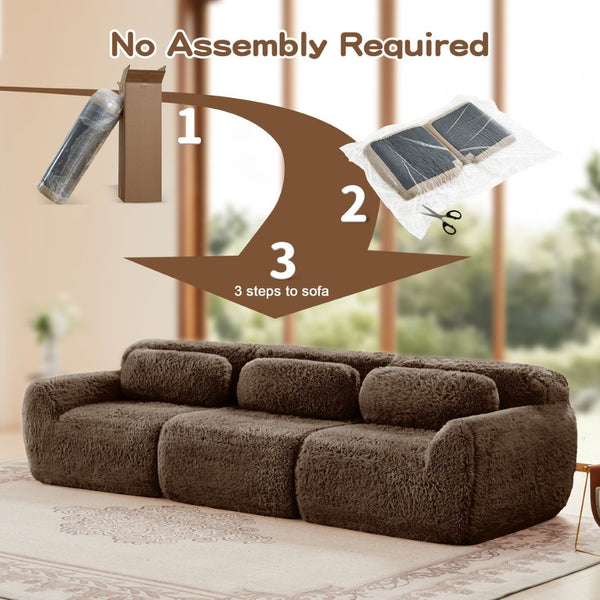 English Elm 114''soft Plush Modular Sectional Sofa with Cloud Cushions for Living Room Theater Chocolate W714S01540