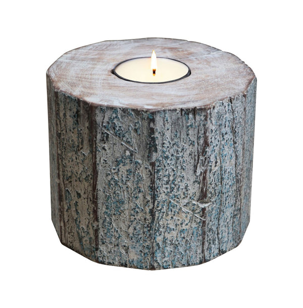 HomeRoots 5" Rustic Solid Wood Tealight Candle Holder - Handcrafted, Whitewashed Charm for Cozy Décor 554700
