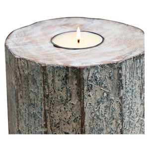 Homeroots 5" Brown And White Rustic Wood Tealight Candle Holder – Handmade Charm For Cozy Decor And Events   554700