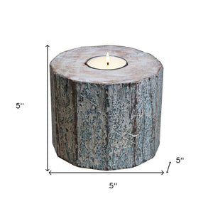 Homeroots 5" Brown And White Rustic Wood Tealight Candle Holder – Handmade Charm For Cozy Decor And Events   554700