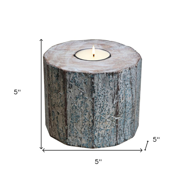 Homeroots 5" Brown And White Rustic Wood Tealight Candle Holder – Handmade Charm For Cozy Decor And Events   554700