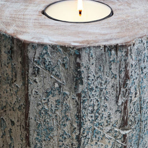 Homeroots 5" Brown And White Rustic Wood Tealight Candle Holder – Handmade Charm For Cozy Decor And Events   554700