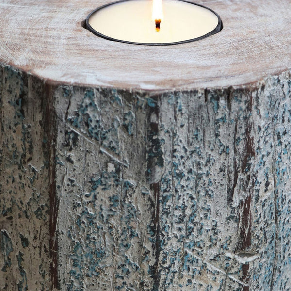 Homeroots 5" Brown And White Rustic Wood Tealight Candle Holder – Handmade Charm For Cozy Decor And Events   554700