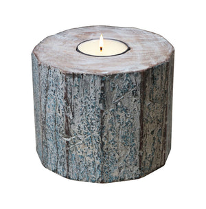 Homeroots 5" Brown And White Rustic Wood Tealight Candle Holder – Handmade Charm For Cozy Decor And Events   554700