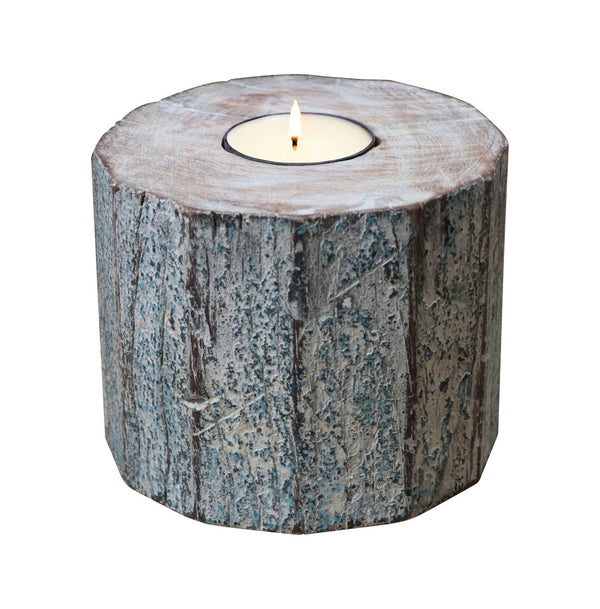 Homeroots 5" Brown And White Rustic Wood Tealight Candle Holder – Handmade Charm For Cozy Decor And Events   554700