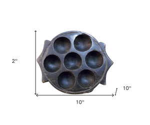 Homeroots 10" Black Cement Seven Tealight Round Candle Holder - Rustic Artisanal Decor For Cozy Spaces   554701