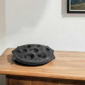 Homeroots 10" Black Cement Seven Tealight Round Candle Holder - Rustic Artisanal Decor For Cozy Spaces   554701