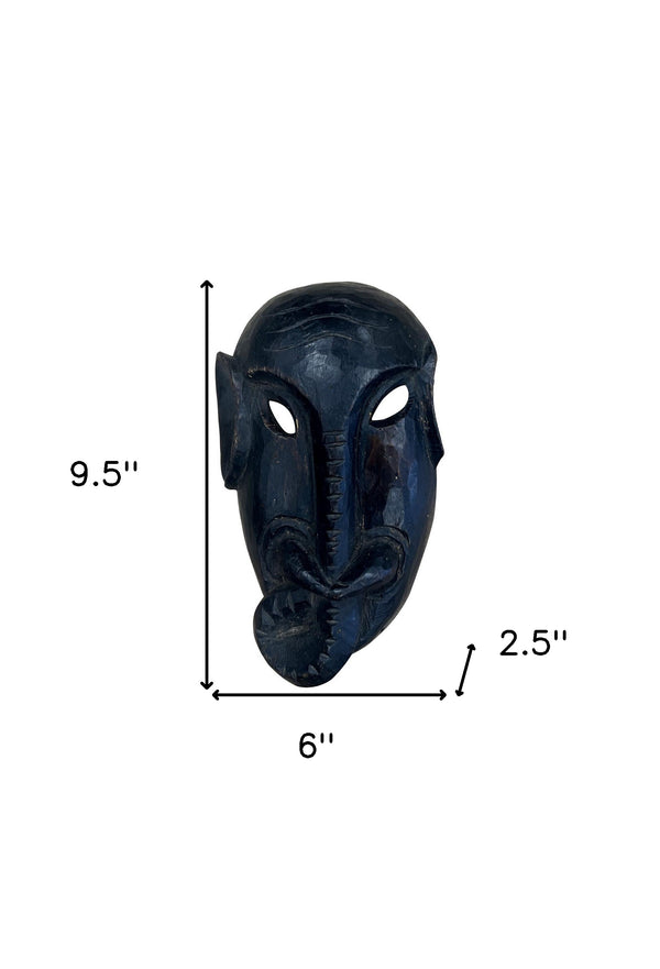 Homeroots 10" Black Solid Wood Decorative Mask Tabletop Sculpture  Solid Wood 554704