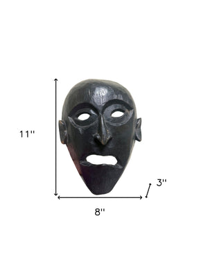 Homeroots 11" Black Solid Wood Decorative Mask Tabletop Sculpture  Solid Wood 554705