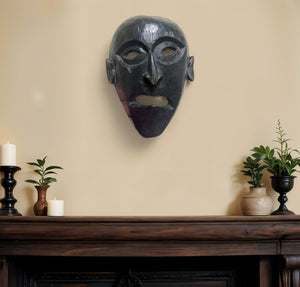 Homeroots 11" Black Solid Wood Decorative Mask Tabletop Sculpture  Solid Wood 554705