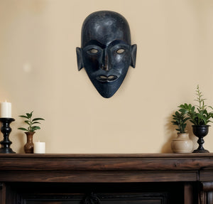 Homeroots 11" Black Solid Wood Decorative Mask Tabletop Sculpture  Solid Wood 554706