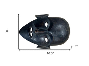 Homeroots 11" Black Solid Wood Decorative Mask Tabletop Sculpture  Solid Wood 554706
