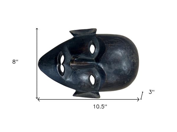 Homeroots 11" Black Solid Wood Decorative Mask Tabletop Sculpture  Solid Wood 554706