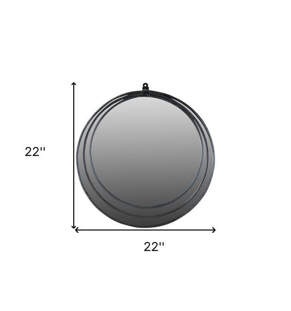 Homeroots 22" Black Round Metal Framed Accent Mirror  Metal 554707