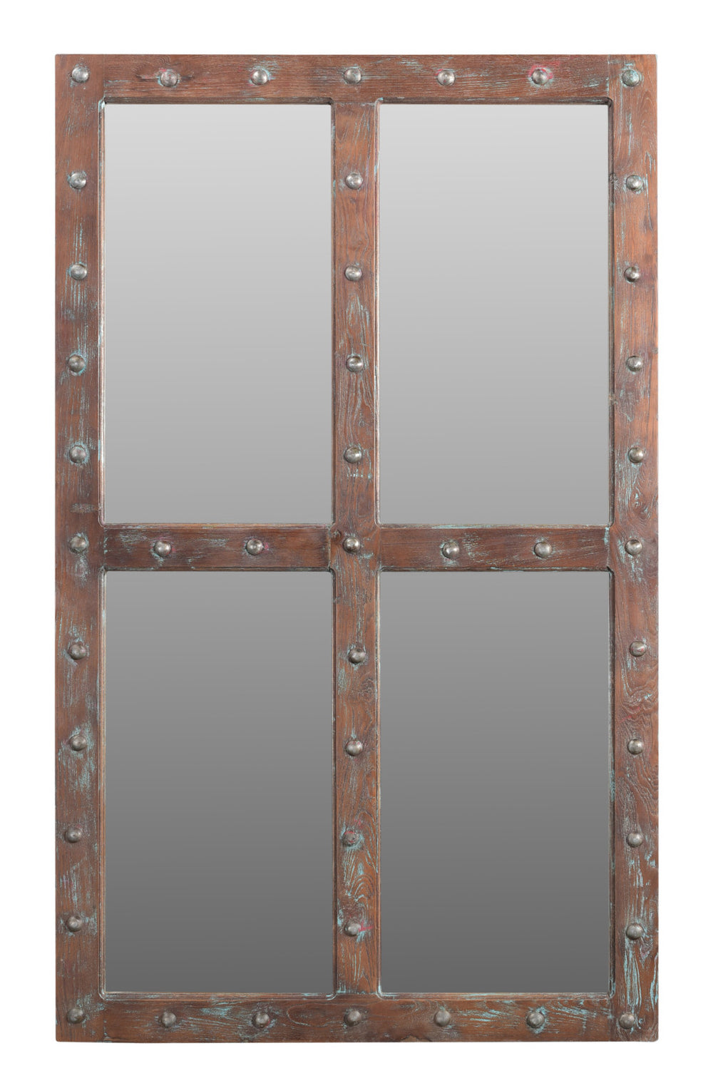 Homeroots 60" Wood Brown Rustic Solid Wood Window Pane Framed Accent Mirror  Solid Wood 554709