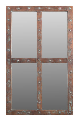 HomeRoots 60" Rustic Windowpane Accent Mirror - Handcrafted Solid Wood Frame with Distressed Vintage Charm 554709