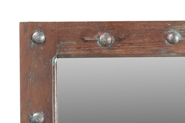 HomeRoots 60" Rustic Windowpane Accent Mirror - Handcrafted Solid Wood Frame with Distressed Vintage Charm 554709