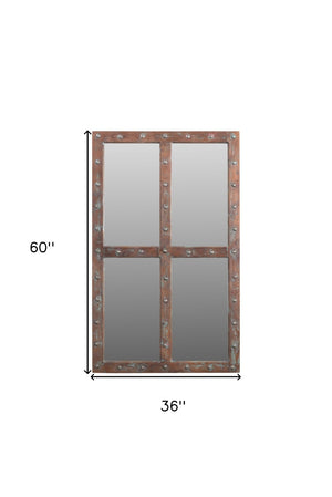 HomeRoots 60" Rustic Windowpane Accent Mirror - Handcrafted Solid Wood Frame with Distressed Vintage Charm 554709