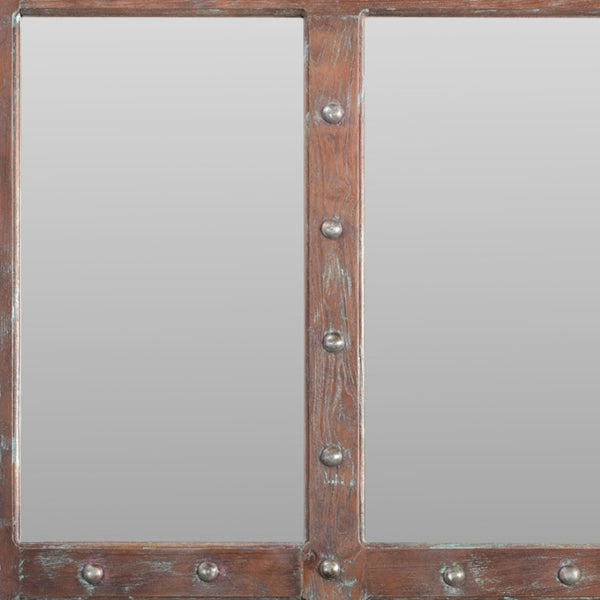 HomeRoots 60" Rustic Windowpane Accent Mirror - Handcrafted Solid Wood Frame with Distressed Vintage Charm 554709
