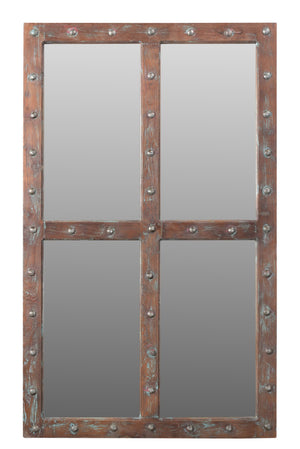 HomeRoots 60" Rustic Windowpane Accent Mirror - Handcrafted Solid Wood Frame with Distressed Vintage Charm 554709