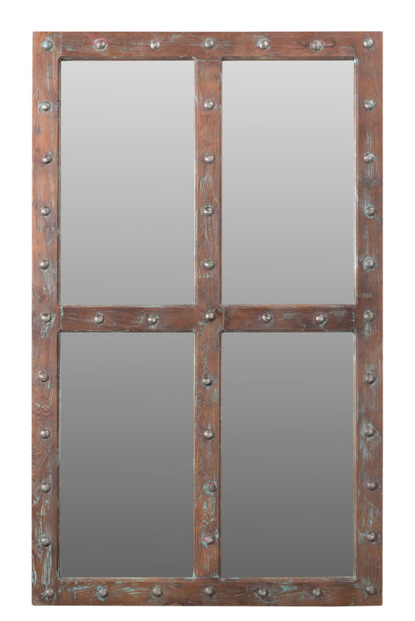 HomeRoots 60" Rustic Windowpane Accent Mirror - Handcrafted Solid Wood Frame with Distressed Vintage Charm 554709